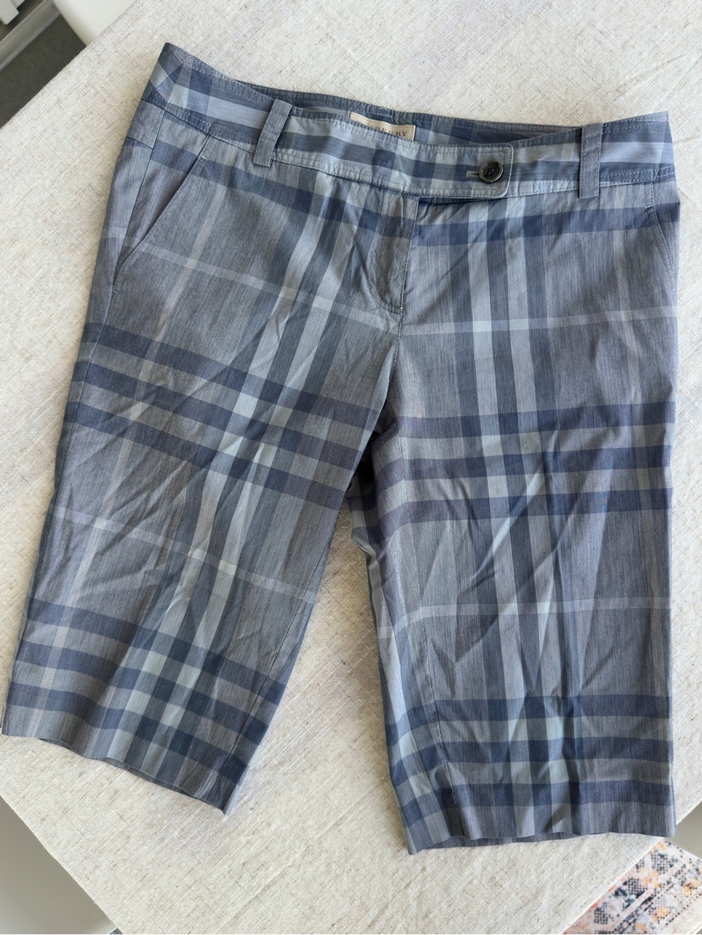 Burberry Blue Gray Plaid Women's Bermuda Shorts - Picture 1 of 5
